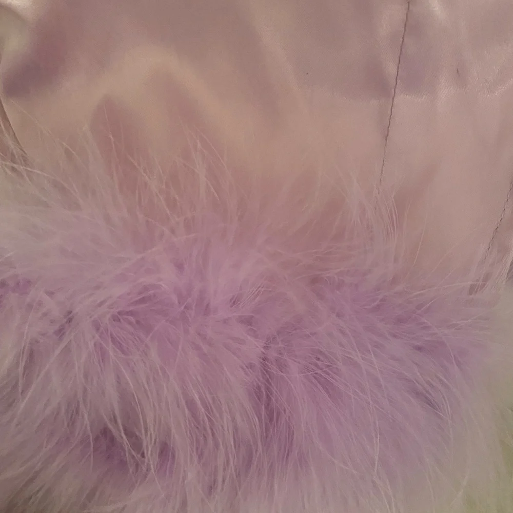 Satin Feather Hem Spaghetti Strap Midi Dress - Picture 3 of 3